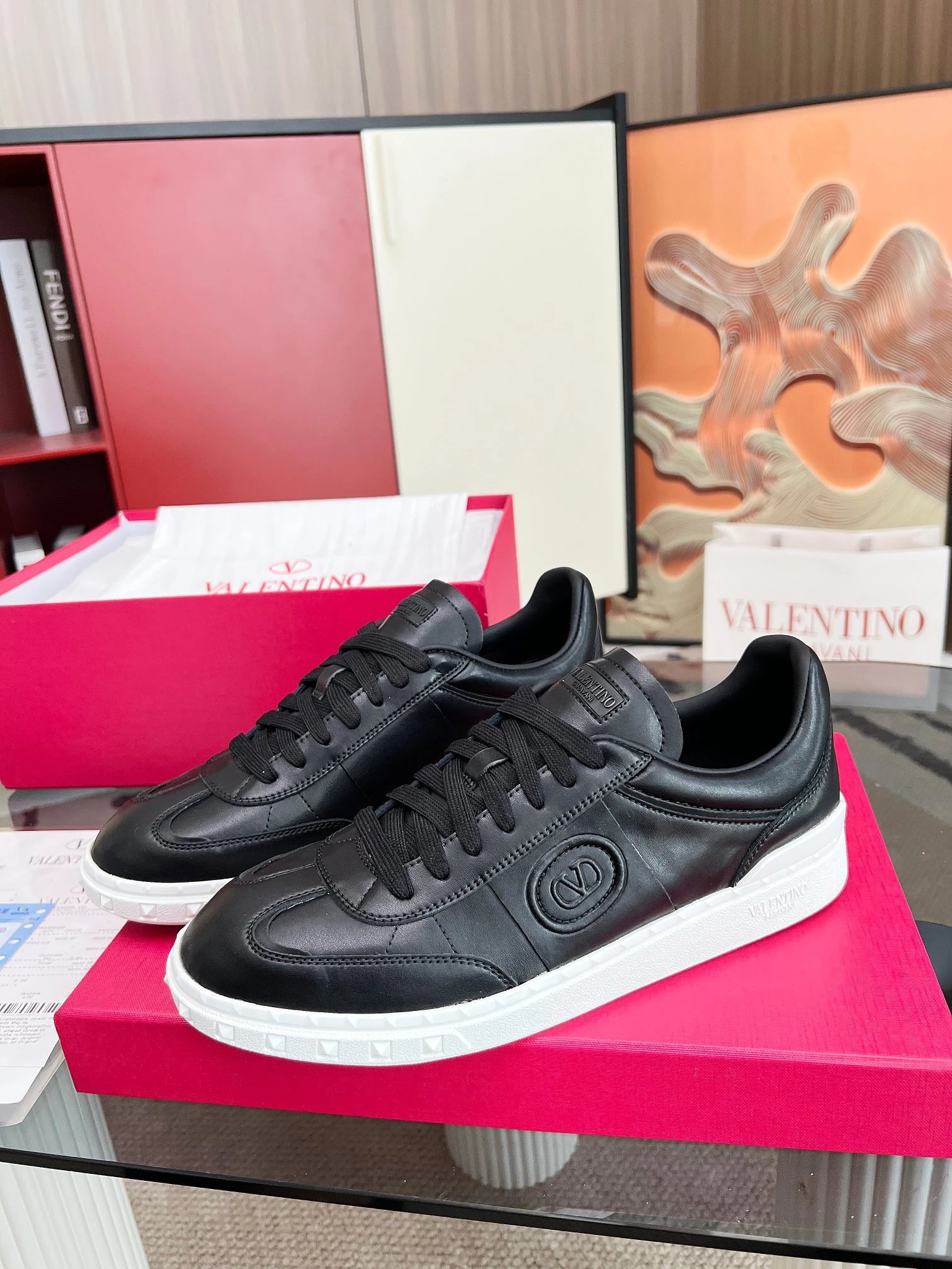 Valentino VLogo Black Leather Low Top Unisex Sneakers
