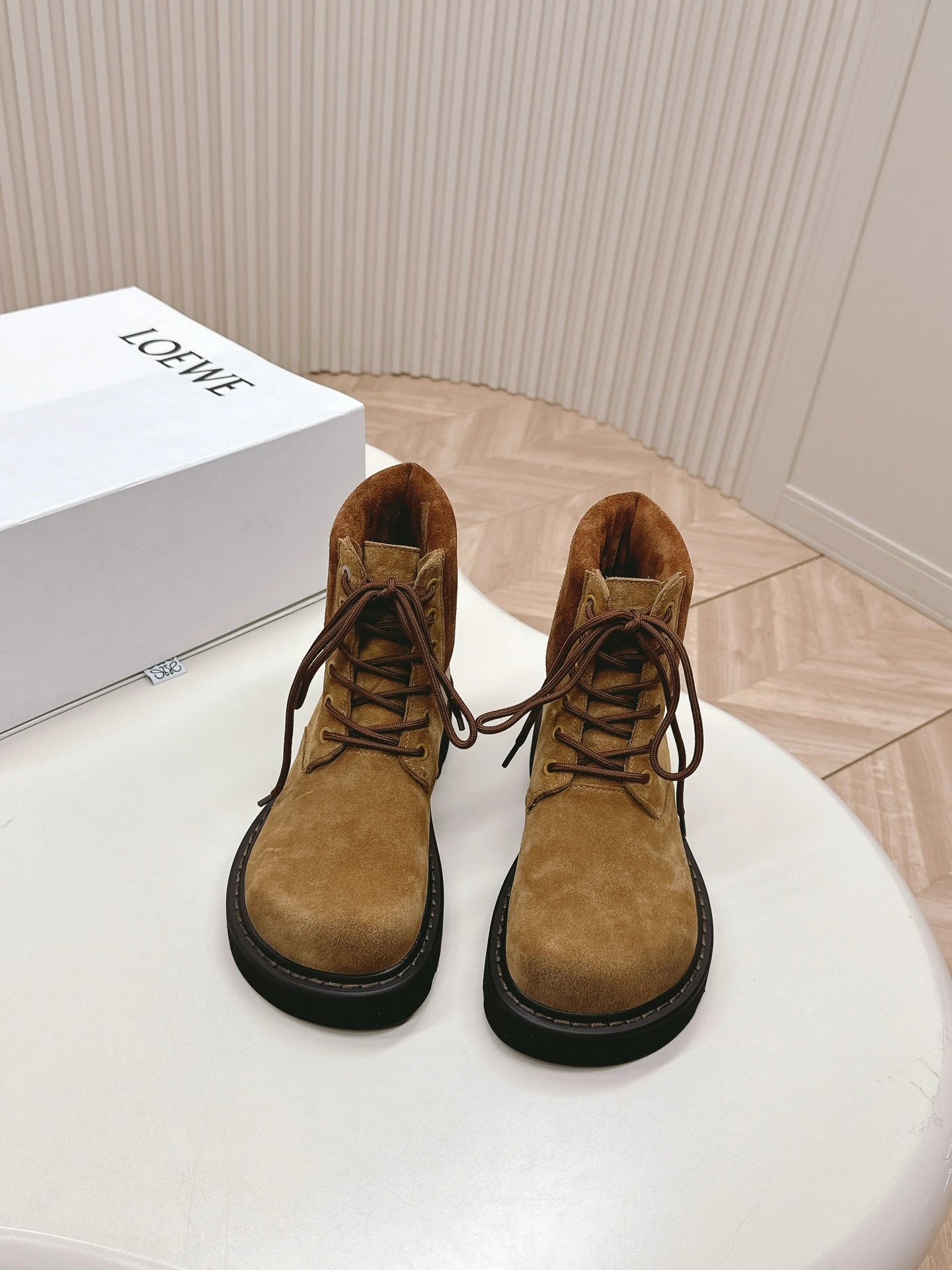 Loewe Brown Suede Lace-Up Ankle Combat Boots