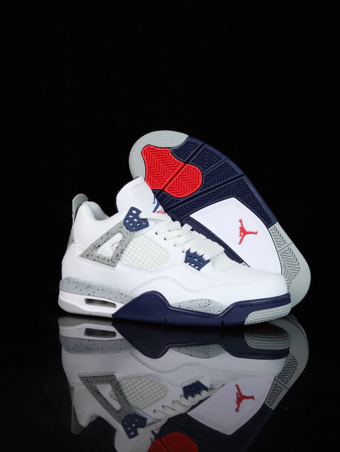 Air Jordan 4 White Blue Cement Basketball Shoes
