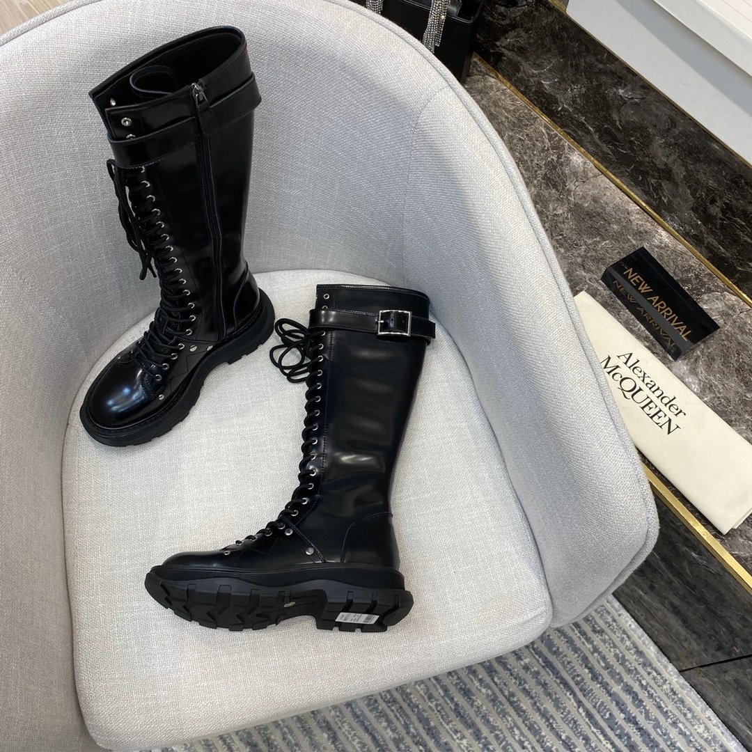 Alexander McQueen Black Leather Platform Combat Boots