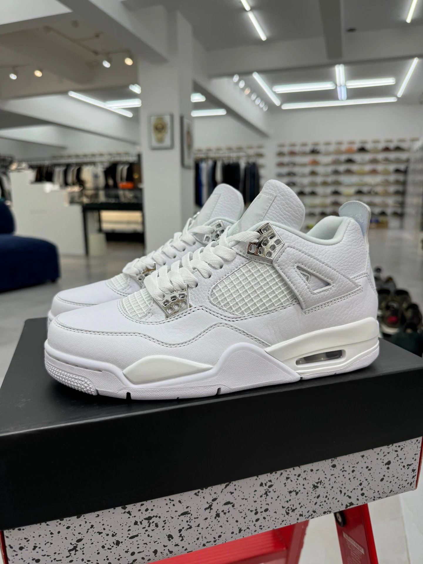 Air Jordan 4 Retro White Leather Mesh Sneakers