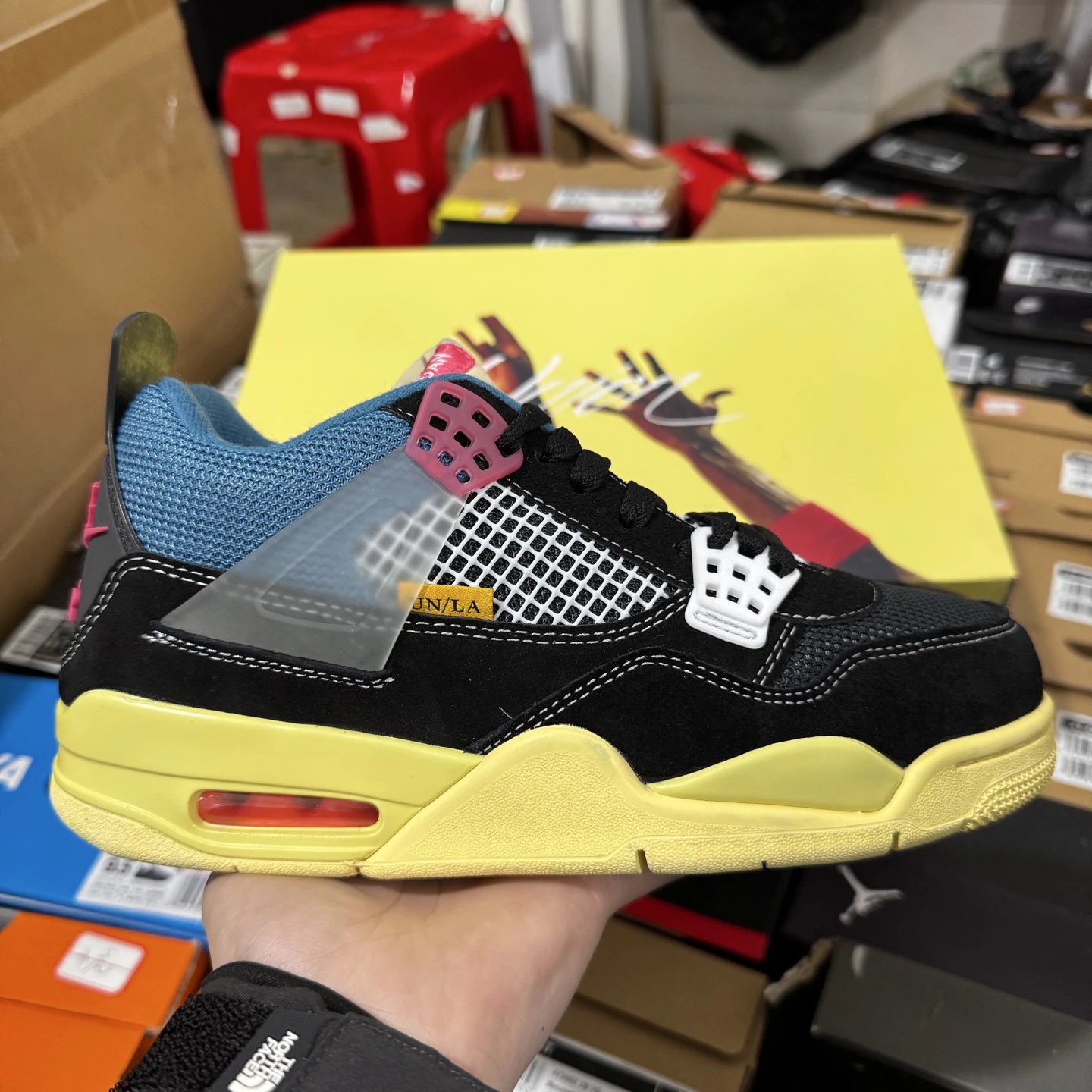 Air Jordan 4 Retro Union Black Yellow Basketball Shoes