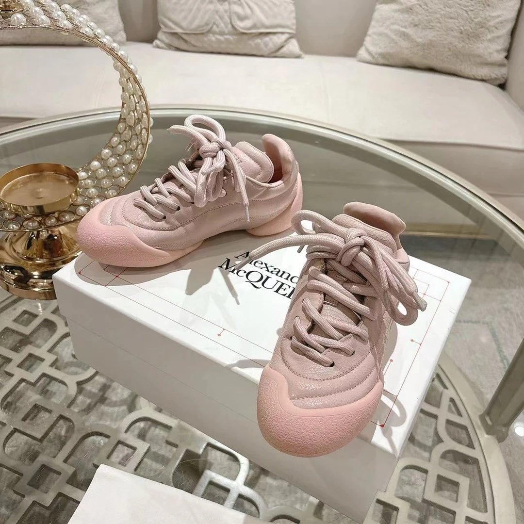Alexander McQueen Pink Quilted Platform Low-Top Sneakers