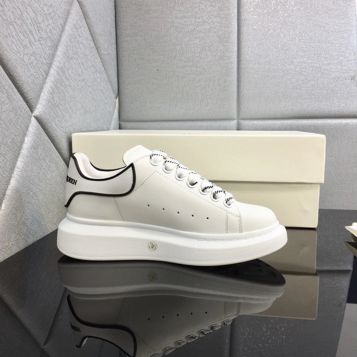 Alexander McQueen White Platform Sneakers Black Trim