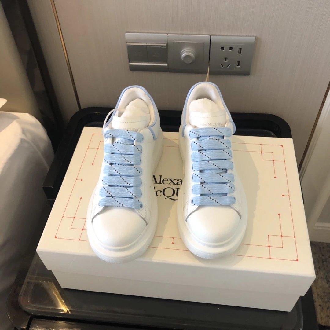 Alexander McQueen White Blue Oversized Leather Sneakers