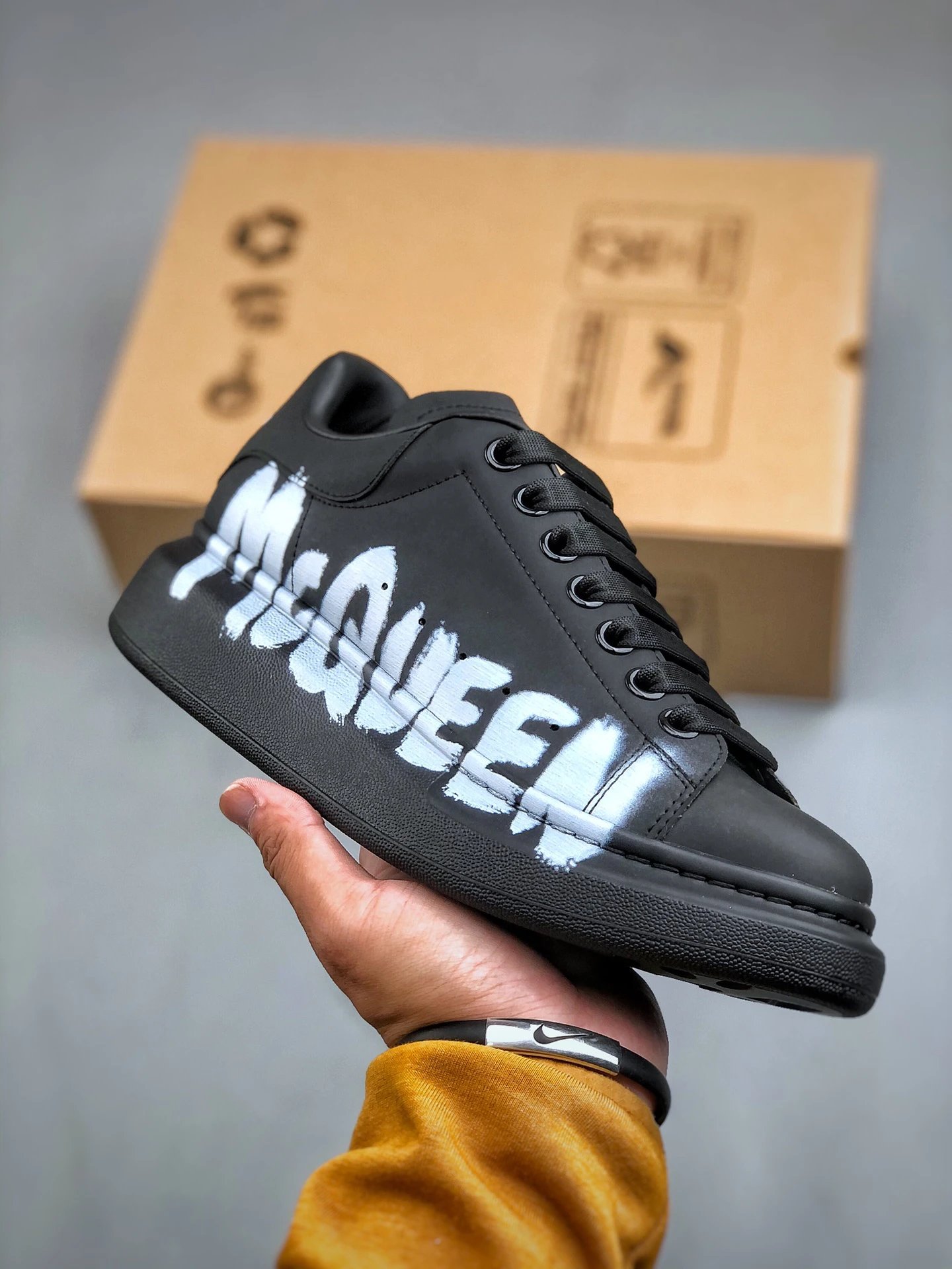 Alexander McQueen Black High Top Leather Sneakers