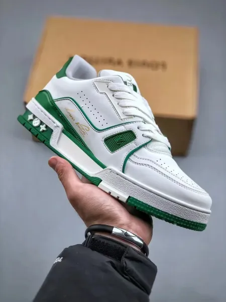 Louis Vuitton Trainer Green and White Sneakers - 1