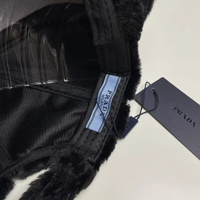 Prada Hats Faux-Fur Baseball Cap with Triangle Logo Plaque product detail image 8