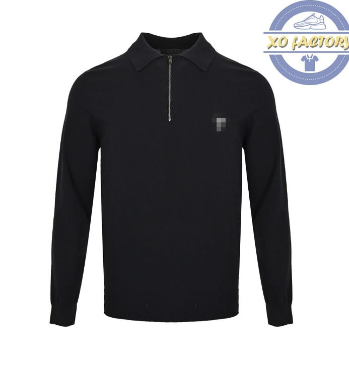 Embroidered half-zip knit long-sleeved polo shirt AS44240