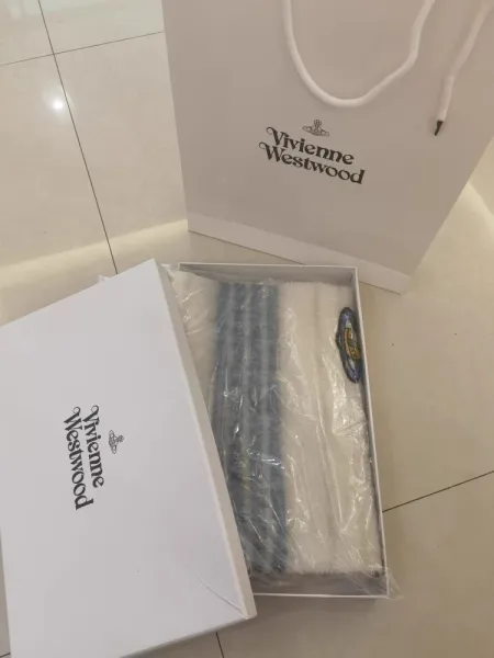 Vivienne Westwood Orb Logo Embroidered Cream Sweater with Pastel Plaid Scarf - 5