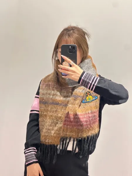 Vivienne Westwood Orb Logo Plaid Wool Scarf Multicolor Scarves - 1