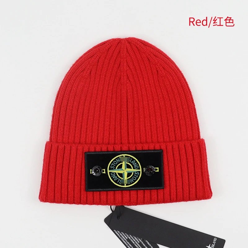 Stone Island Blue Ribbed Knit Beanie With Patch Logo