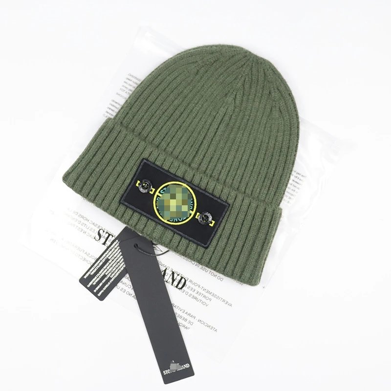 Stone Island Blue Ribbed Knit Beanie With Patch Logo
