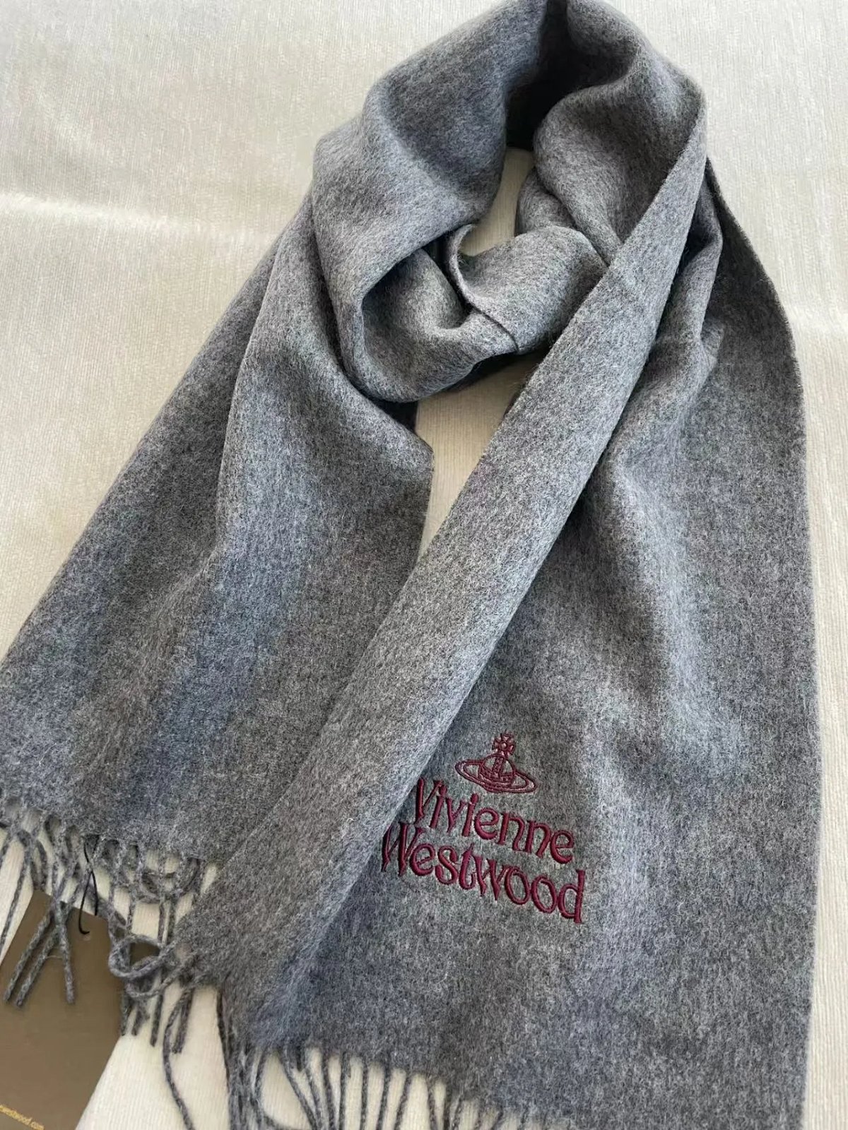 Vivienne Westwood Embroidered Logo Cashmere Scarf Brown product detail 2 in Litbuy spreadsheet finds