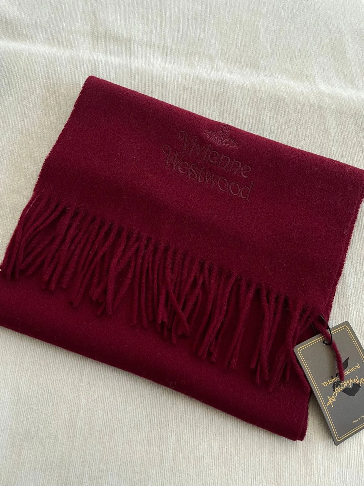 Vivienne Westwood Embroidered Logo Cashmere Scarf Brown product detail 5 in Litbuy spreadsheet finds
