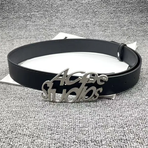 Acne Studios Logo Buckle Leather Belt Black - 2