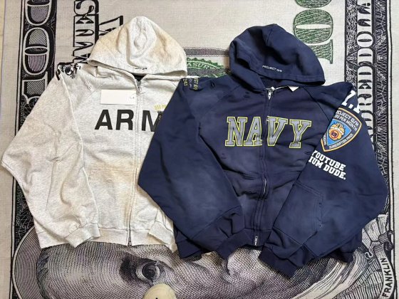 GRAILZ Heavyweight Distressed Cotton Zip-Up Hoodie with Mock Layering and Washed Finish