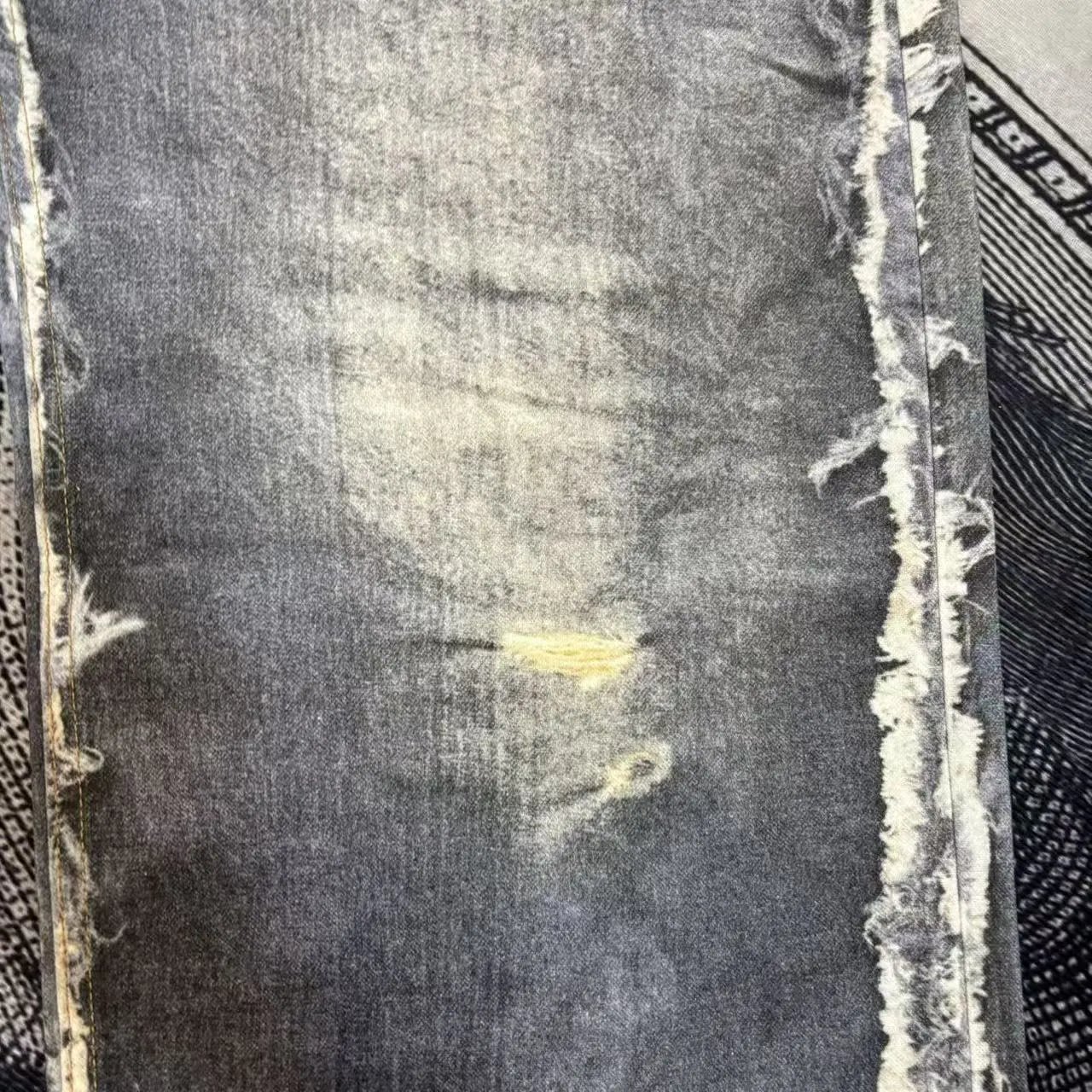 Design Distressed Wide-Leg Raw-Edge Jeans Gray - 2
