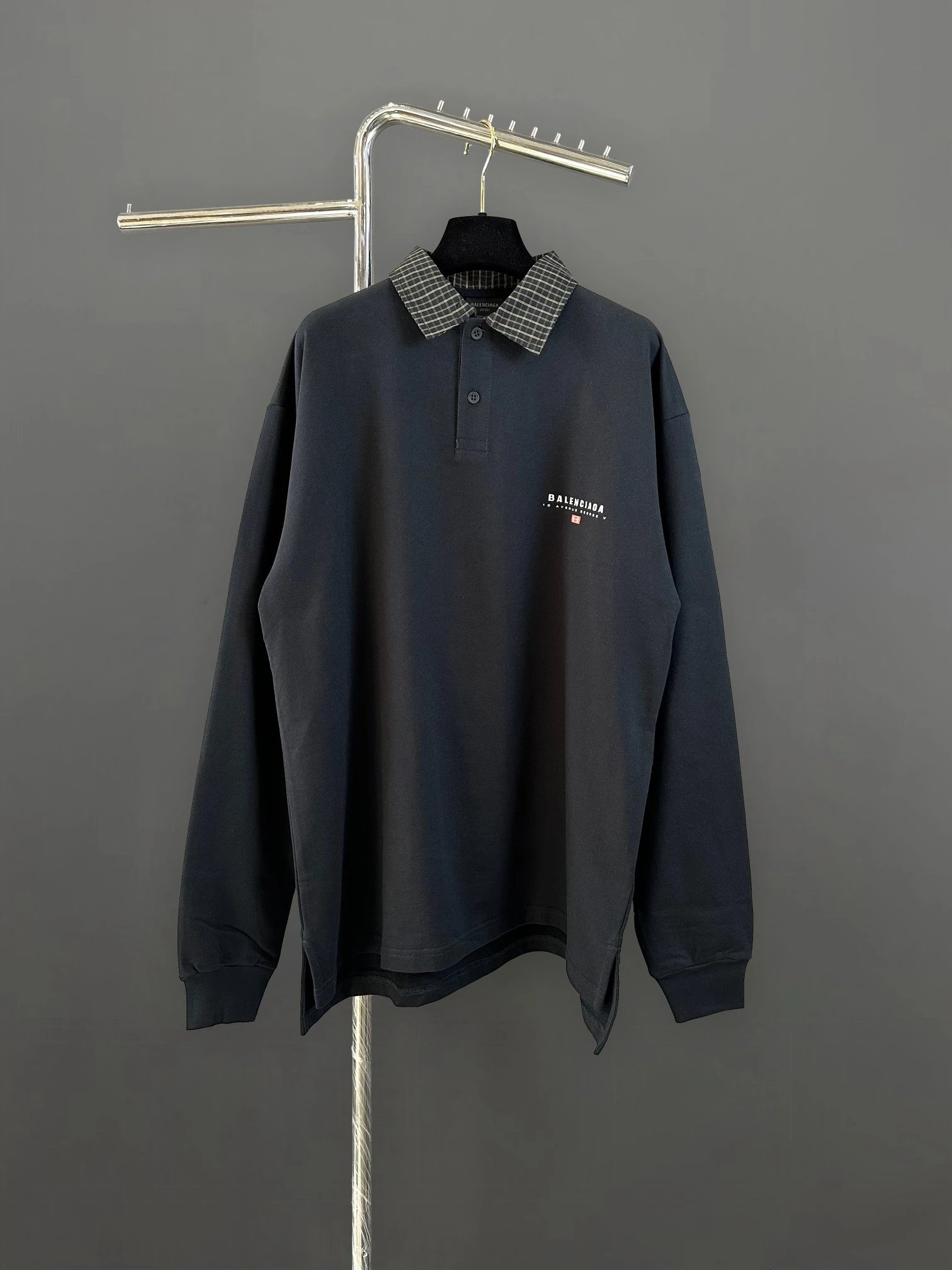 Blcg 25SS new embroidered logo checkered polo shirt original unchanged navy blue Mc