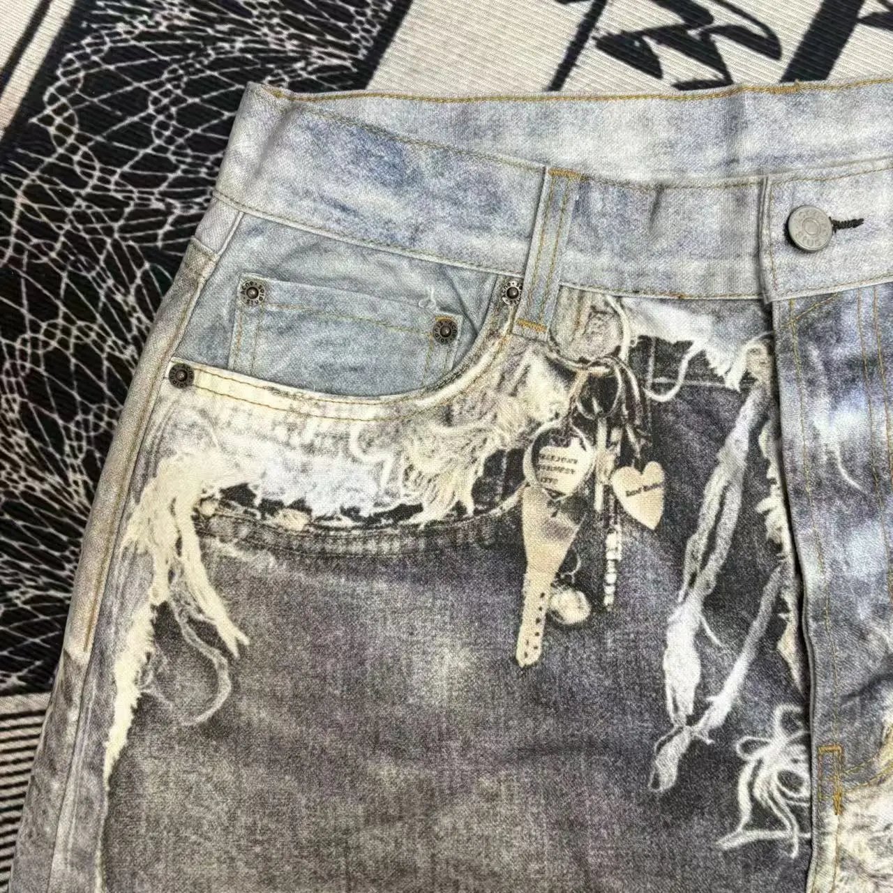 Design Distressed Wide-Leg Raw-Edge Jeans Gray - 4