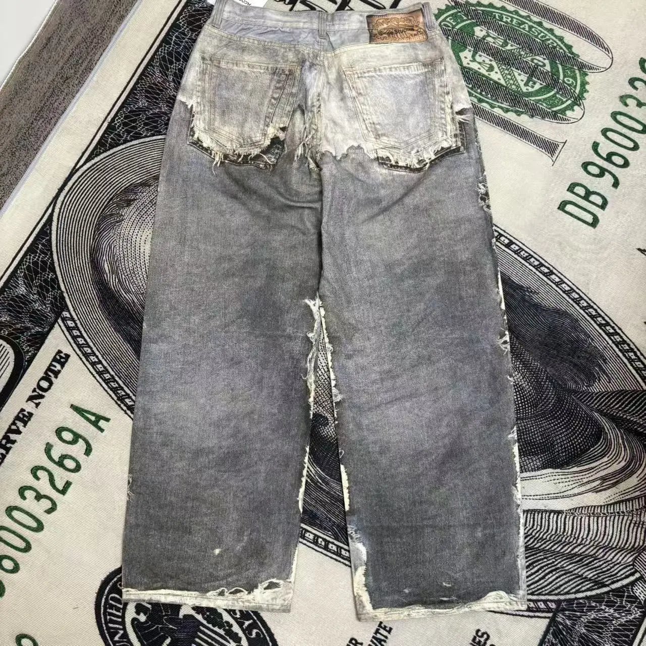Design Distressed Wide-Leg Raw-Edge Jeans Gray - 7