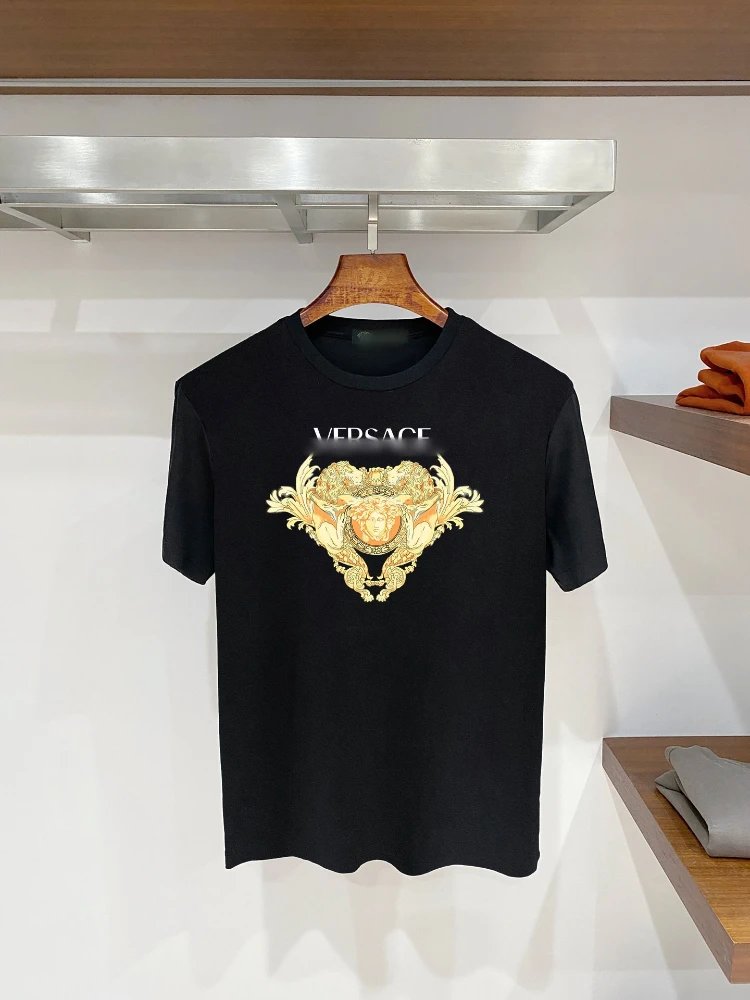 Versace T-Shirts Graphic Print Crew Neck — SKU-21-F 12 Black