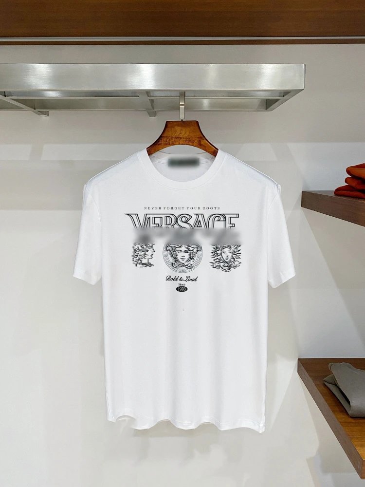 Versace T-Shirts Graphic Print Crew Neck — SKU-06-F 03 white