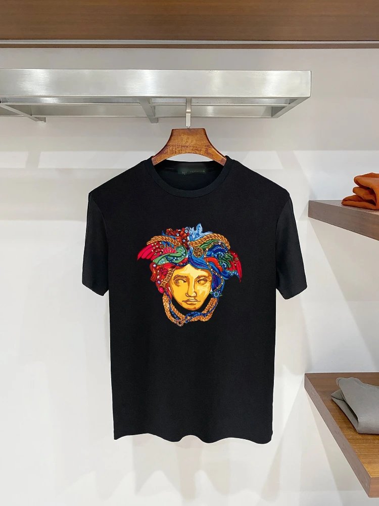 Versace T-Shirts Graphic Print Crew Neck — SKU-22-F 13 Black