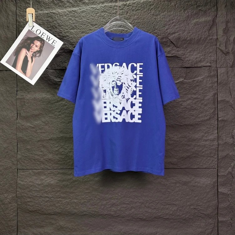 Versace T-Shirts Graphic Print Crew Neck — SKU-36-F 21 Sapphire blue