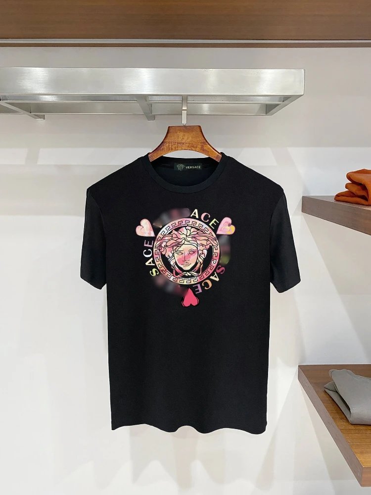 Versace T-Shirts Graphic Print Crew Neck — SKU-25-F 15 Black