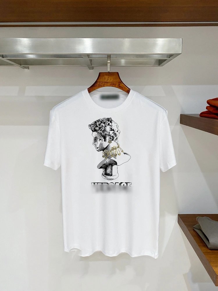 Versace T-Shirts Graphic Print Crew Neck — SKU-12-F 08 white