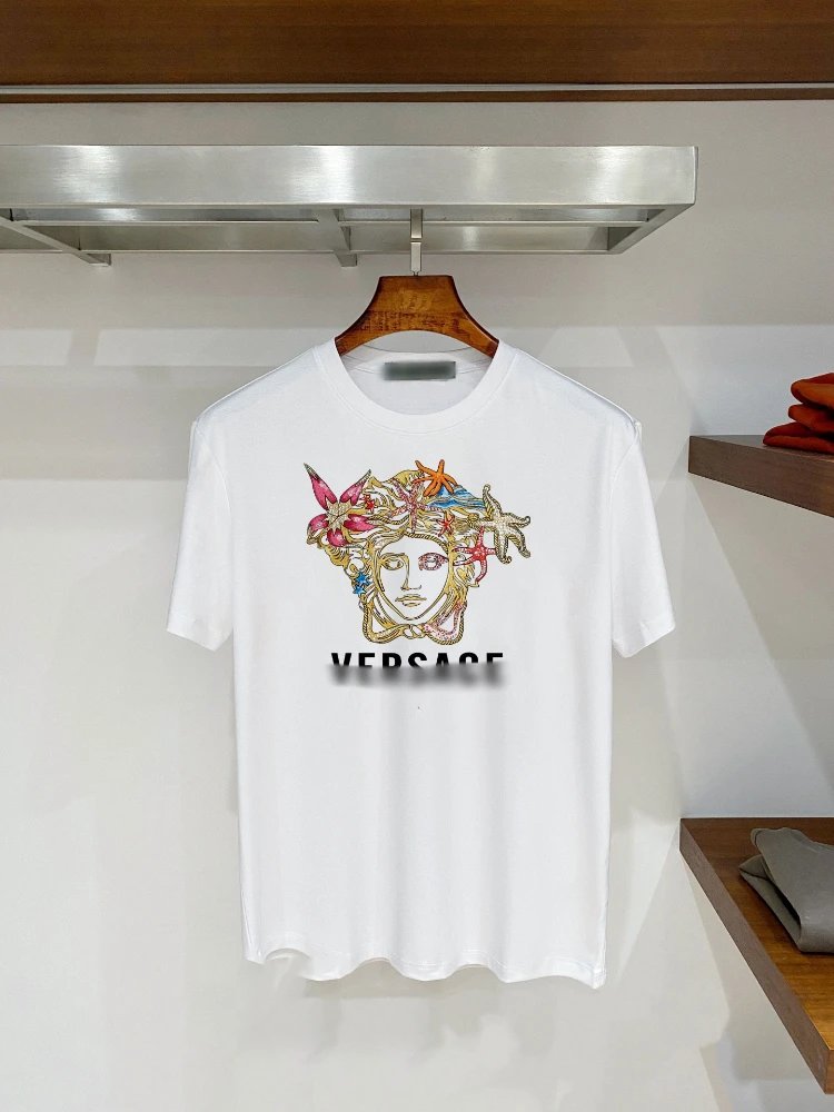 Versace T-Shirts Graphic Print Crew Neck — SKU-26-F 16 white