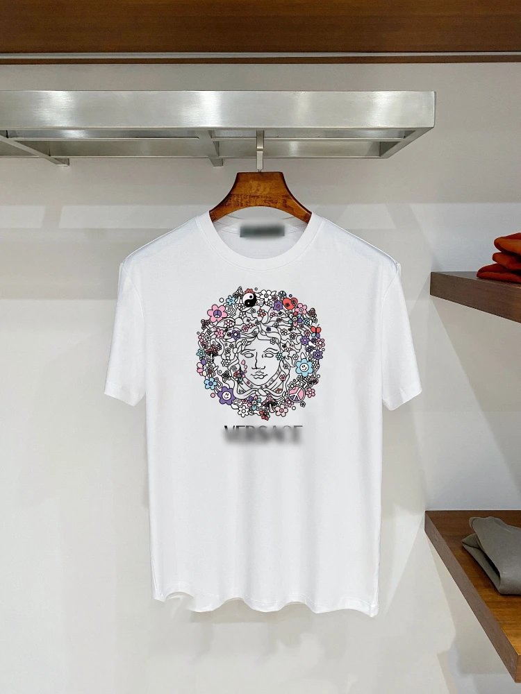Versace T-Shirts Graphic Print Crew Neck — SKU-09-F 06 white