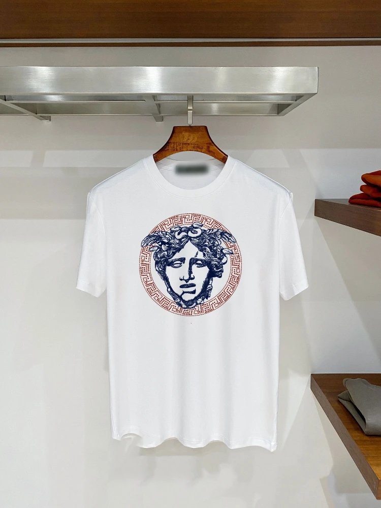 Versace T-Shirts Graphic Print Crew Neck — SKU-14-F 09 white