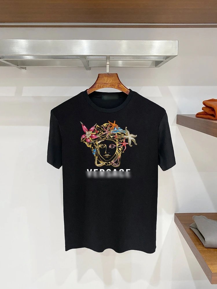 Versace T-Shirts Graphic Print Crew Neck — SKU-27-F 16 Black