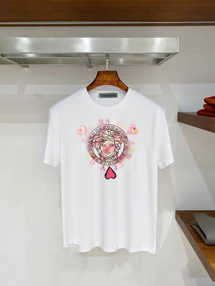 Versace T-Shirts Graphic Print Crew Neck — SKU-24-F 15 white
