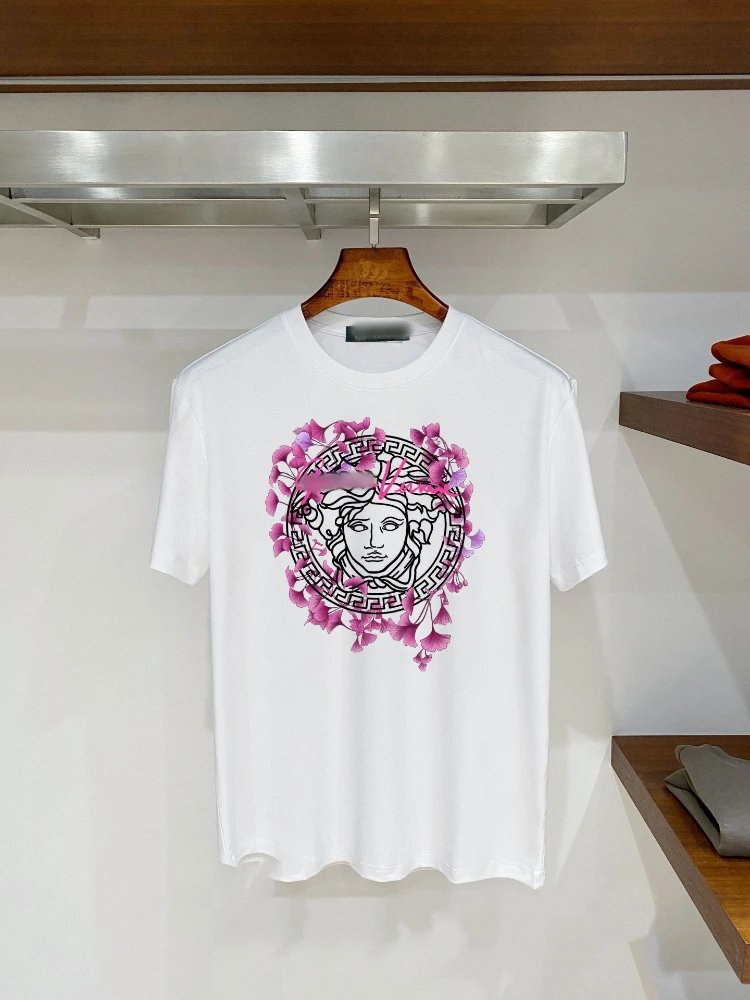 Versace T-Shirts Graphic Print Crew Neck — SKU-16-F 10 white