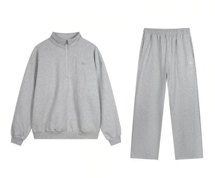 Gray Half-Zip Straight-Leg Set