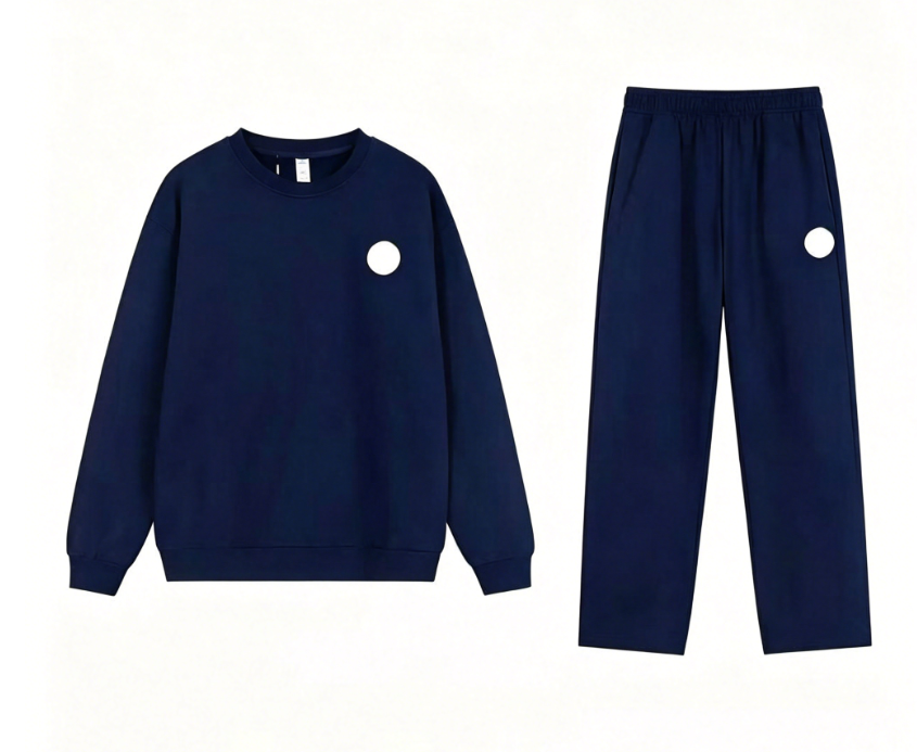 Navy blue round neck straight tube set