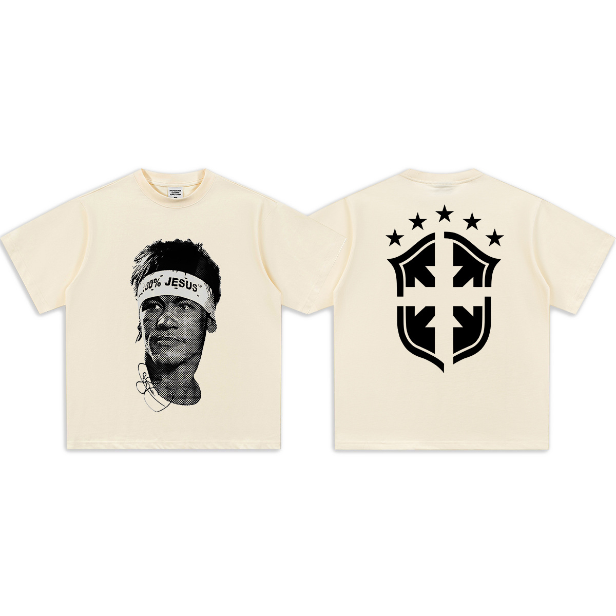 Cream colored short sleeved shirt (small neckline)