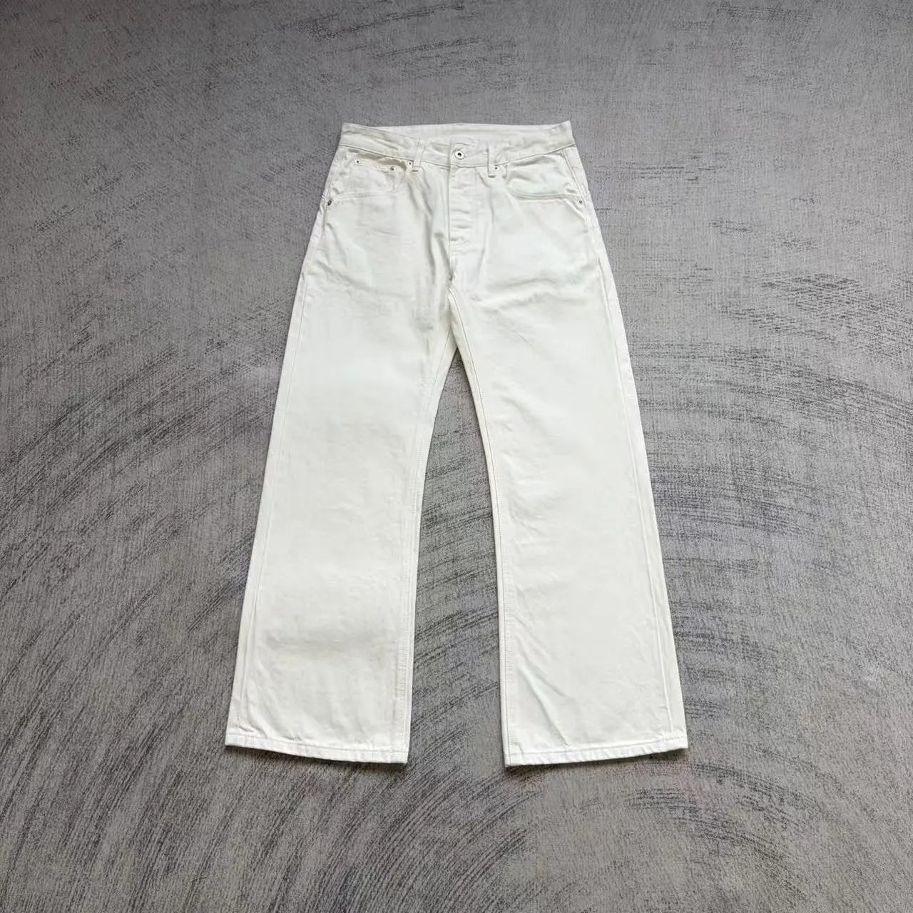Fyredwrld red eared flared jeans with white crocodile leather label