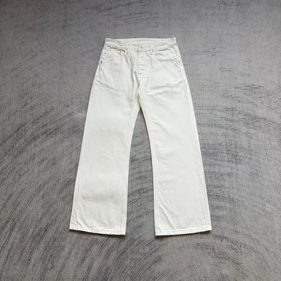 Fyredwrld red eared flared jeans with white crocodile leather label