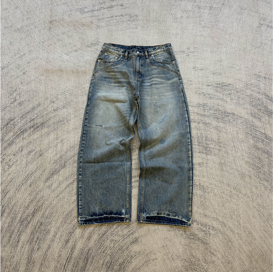 Fyredwrld Light Blue Washed Distressed Wide Leg Ripped Jeans