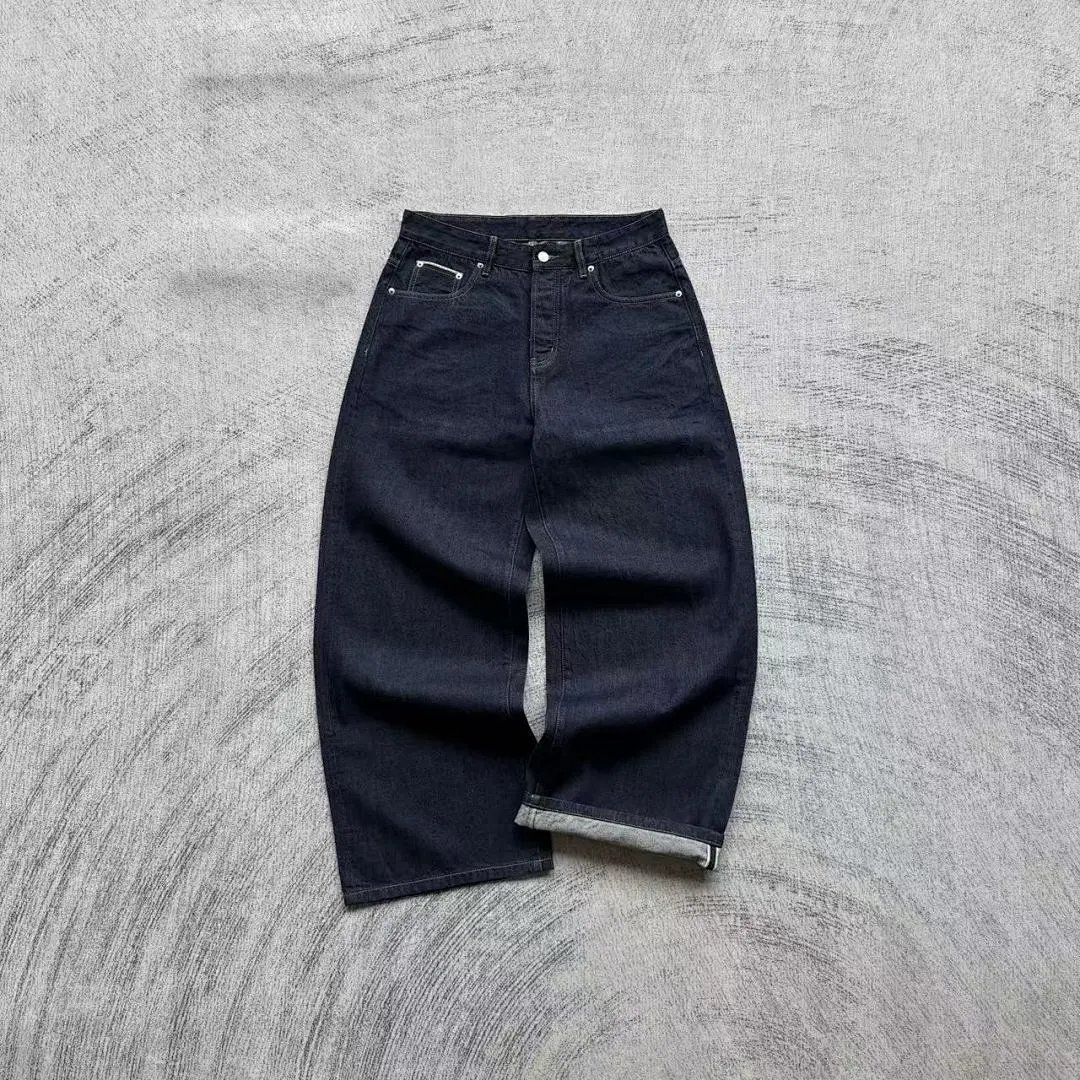 Wide-Leg Raw Hem Dark Indigo Jeans