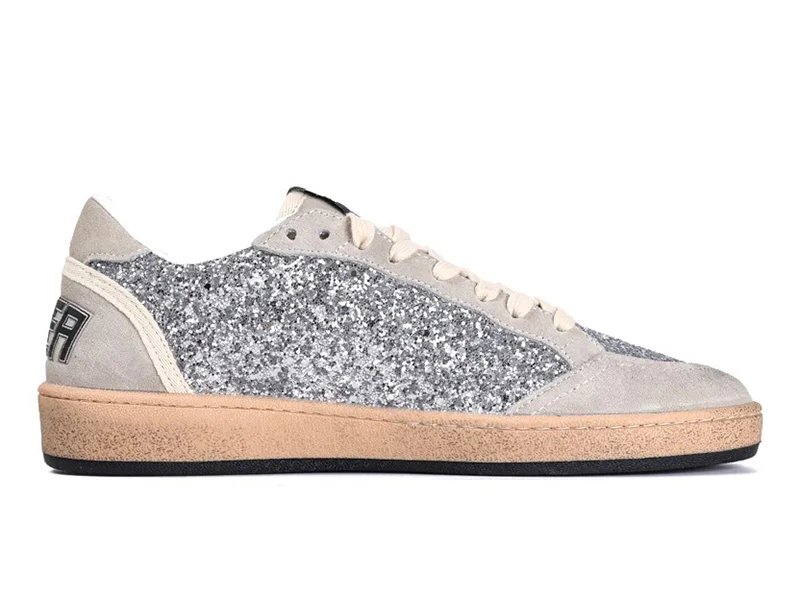 GGDB Ball Star Sneakers Silver Glitter & Ice-Gray Suede