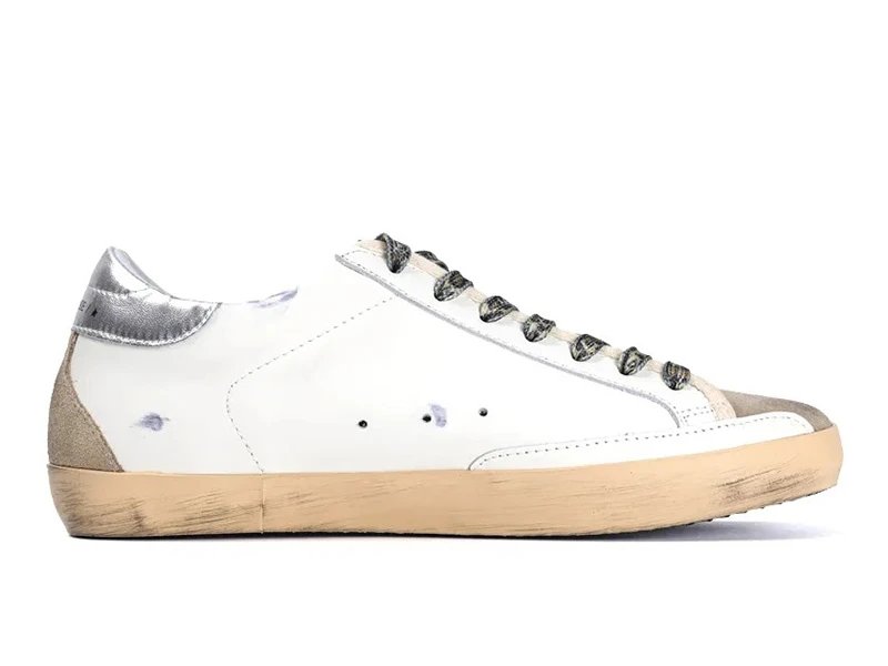 GGDB Super Star Sneakers White/Silver/Burgundy Glitter