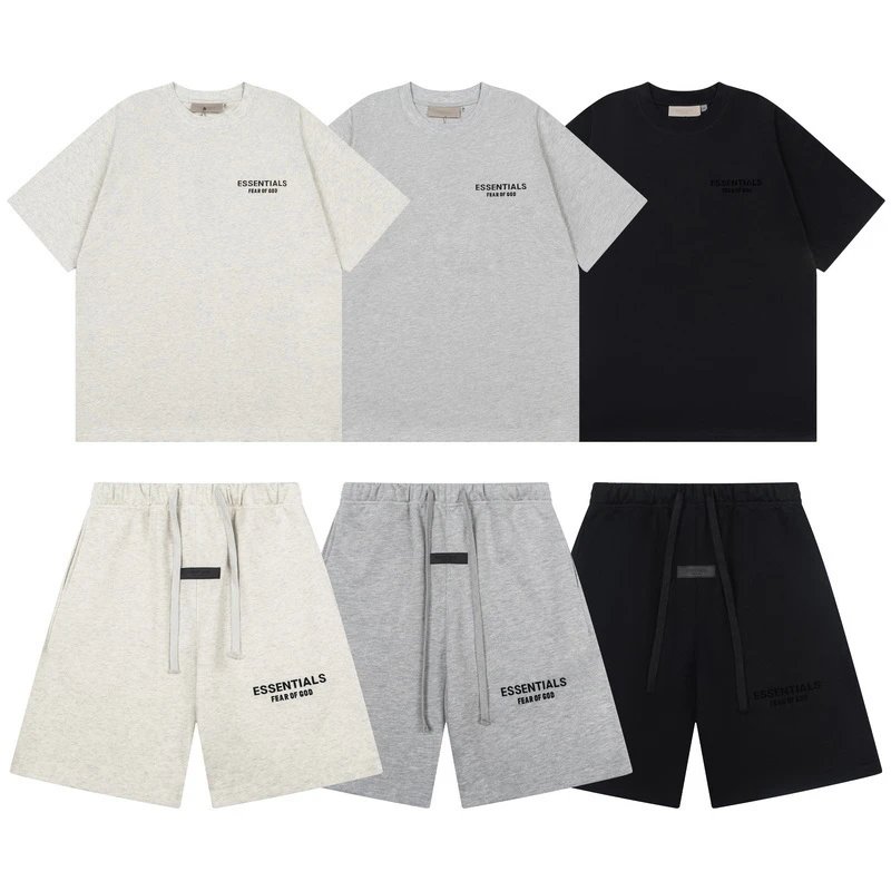 【DX14】Summer Flocked Letter Print Crew Neck Short Sleeve Shorts Set