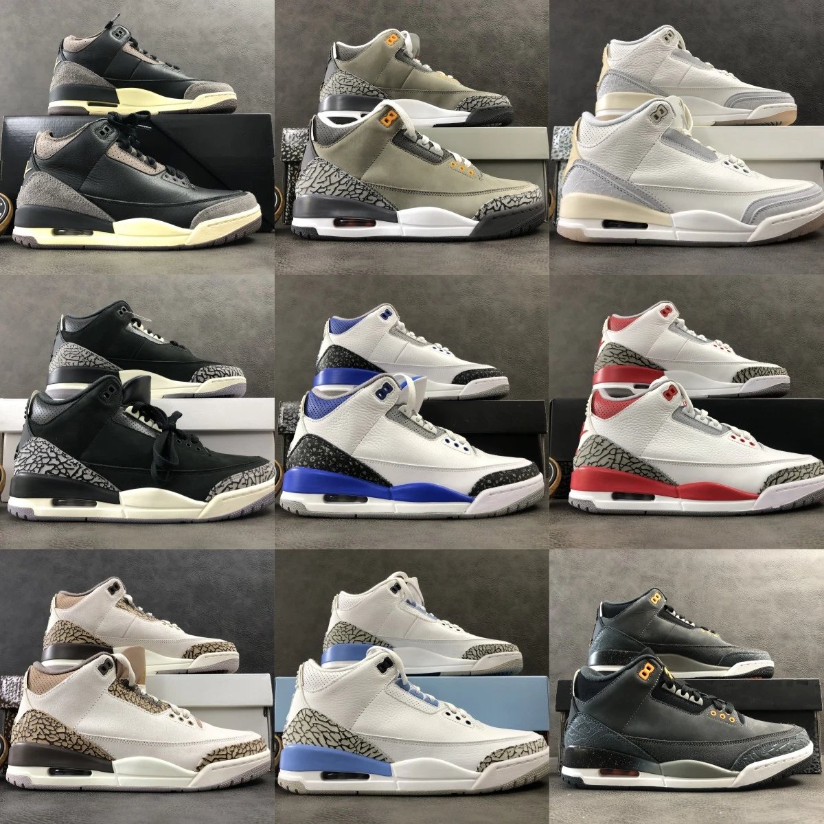 Multiple Colorways of Jordan 3 Retro Sneakers