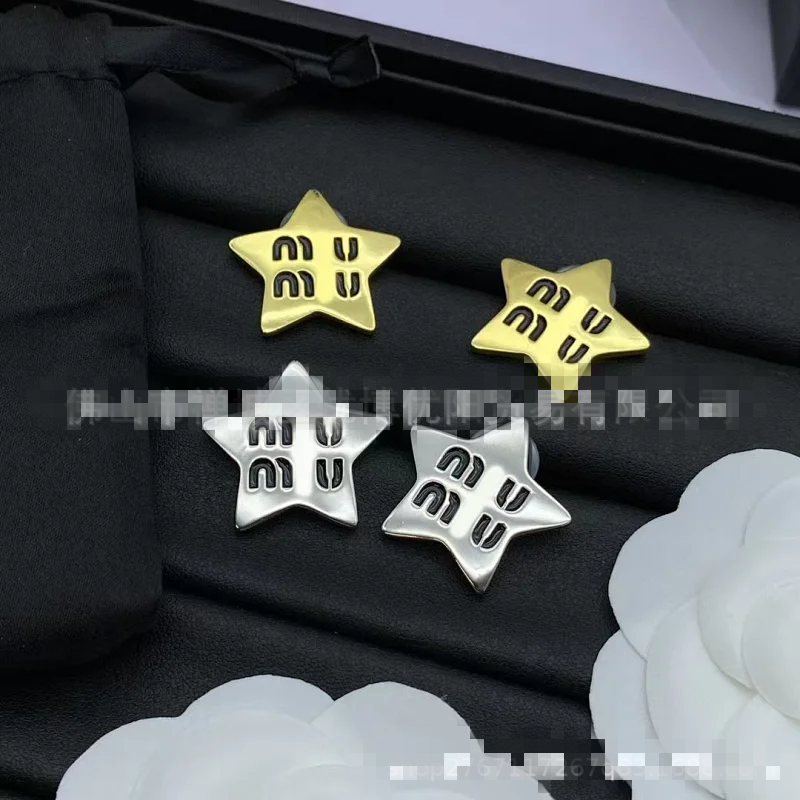 Miu Miu Star Logo Gold 3D Unisex Stud Earrings