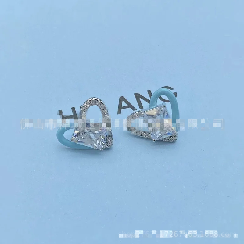 Chanel Silver Blue Heart Crystal Diamond Earrings